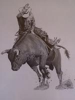 Quiroz - Lone Bull Rider - Pencil  Paper